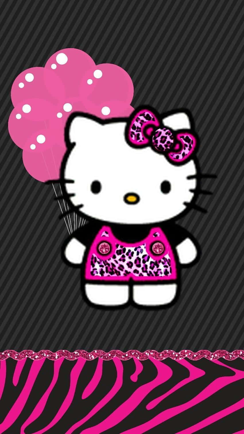 Hello Kitty With Balloons And Zebra Print Wallpaper