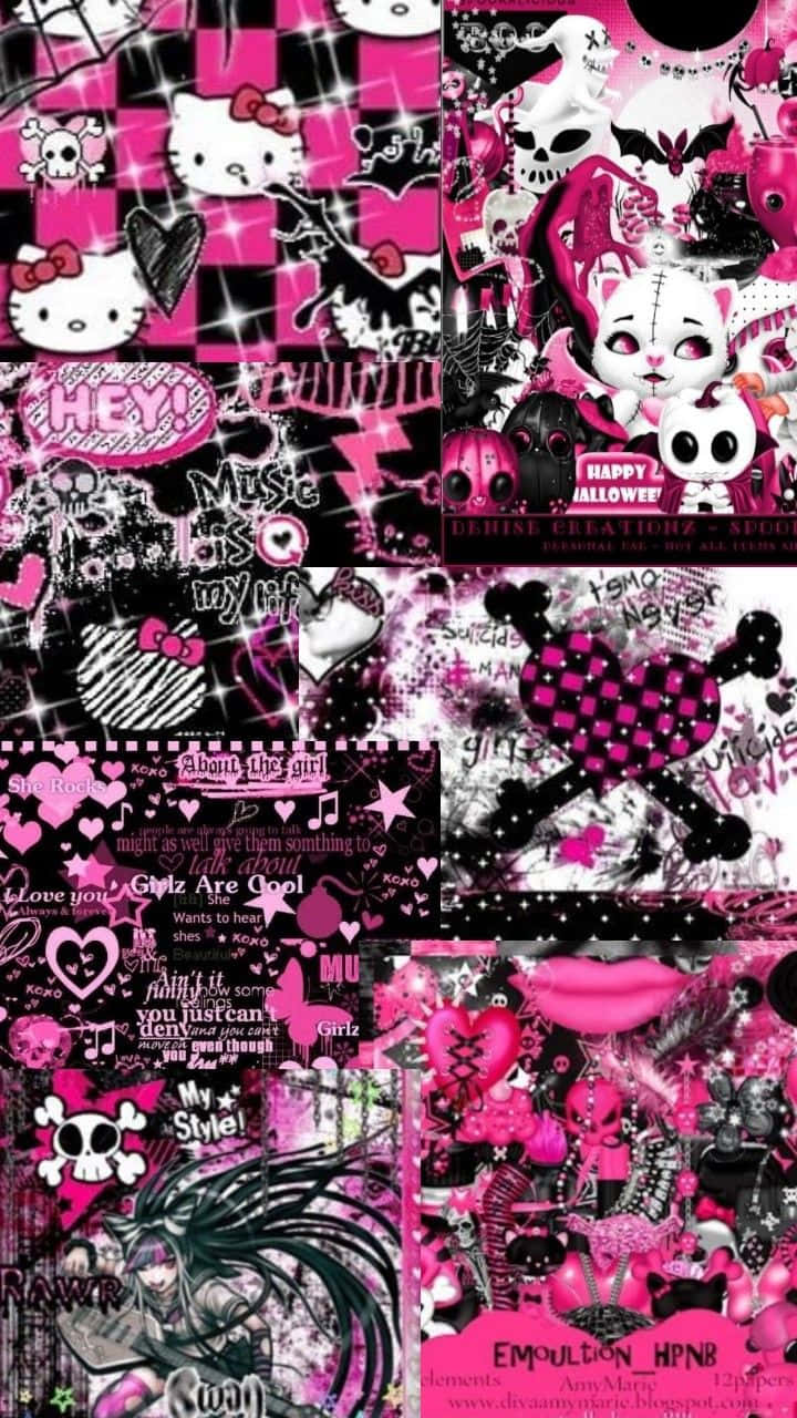 Download Emo Hello Kitty Look With Cat Ears and Roses. Wallpaper ...