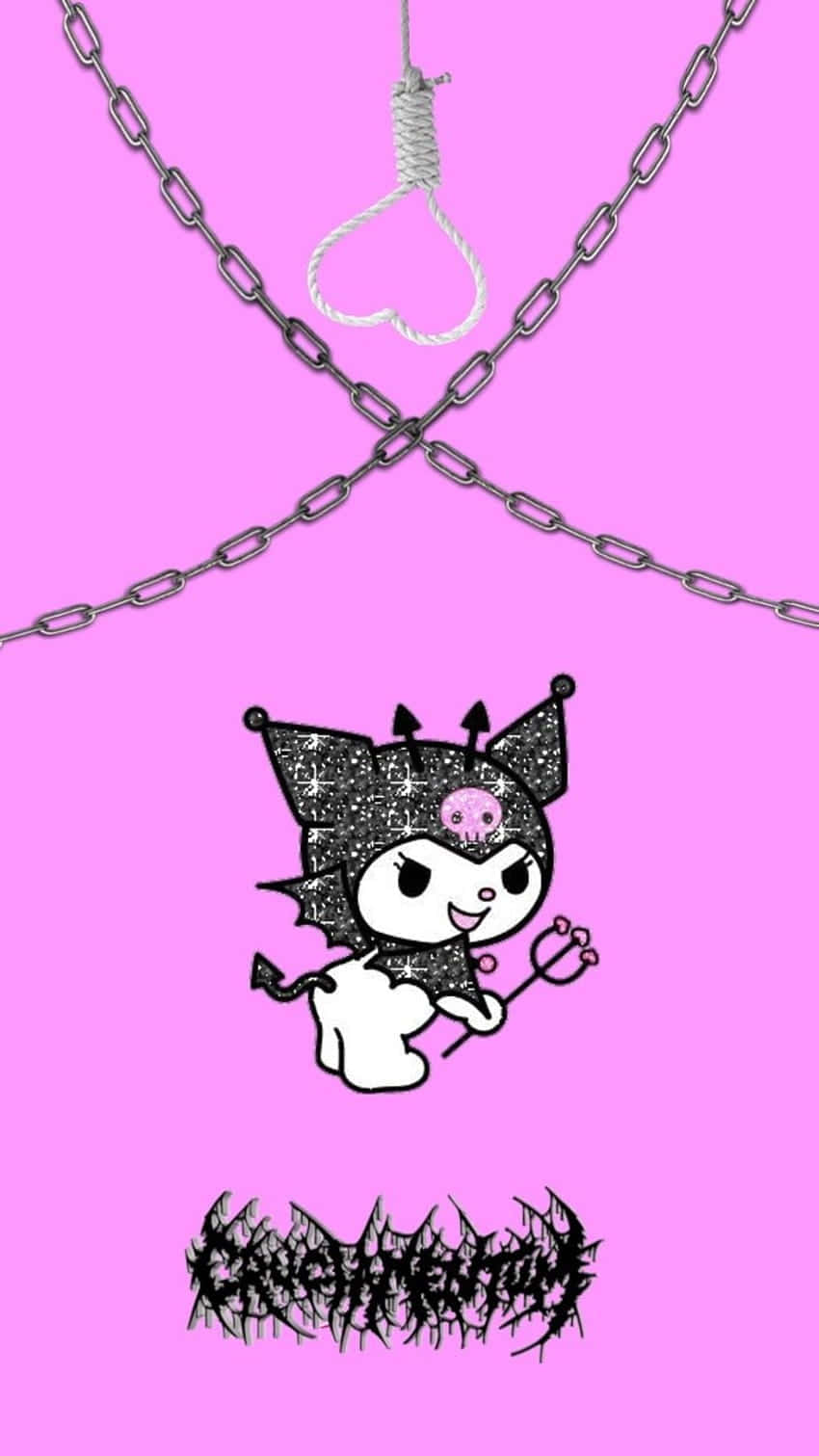 A Pink Background With A Cat Hanging From Chains Wallpaper