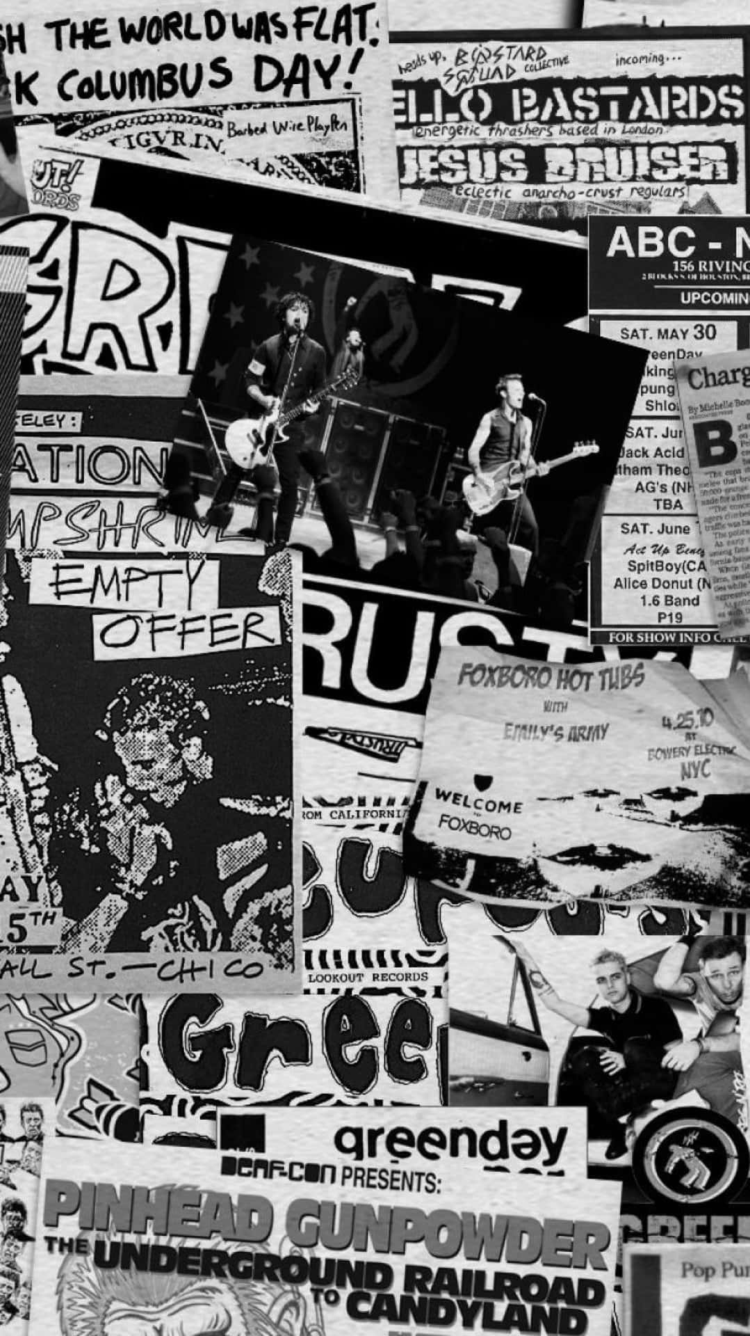 A Black And White Photo Of A Poster With Many Different Bands Wallpaper