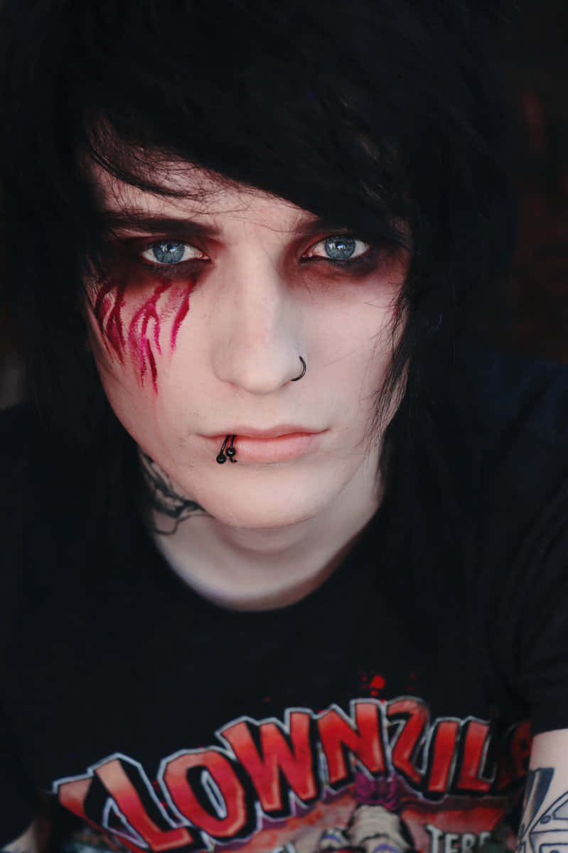 Emo Style Portraitwith Red Eye Makeup Wallpaper