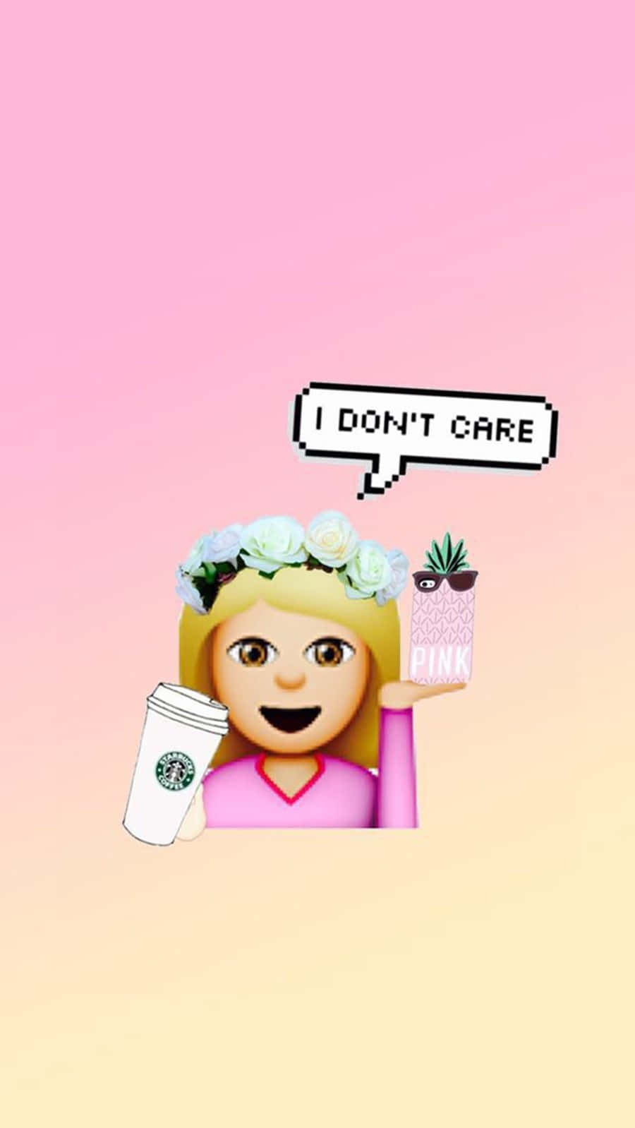 Rosasavage Emoji Flicka, Jag Bryr Mig Inte. (computer Eller Mobilbakgrund) Wallpaper