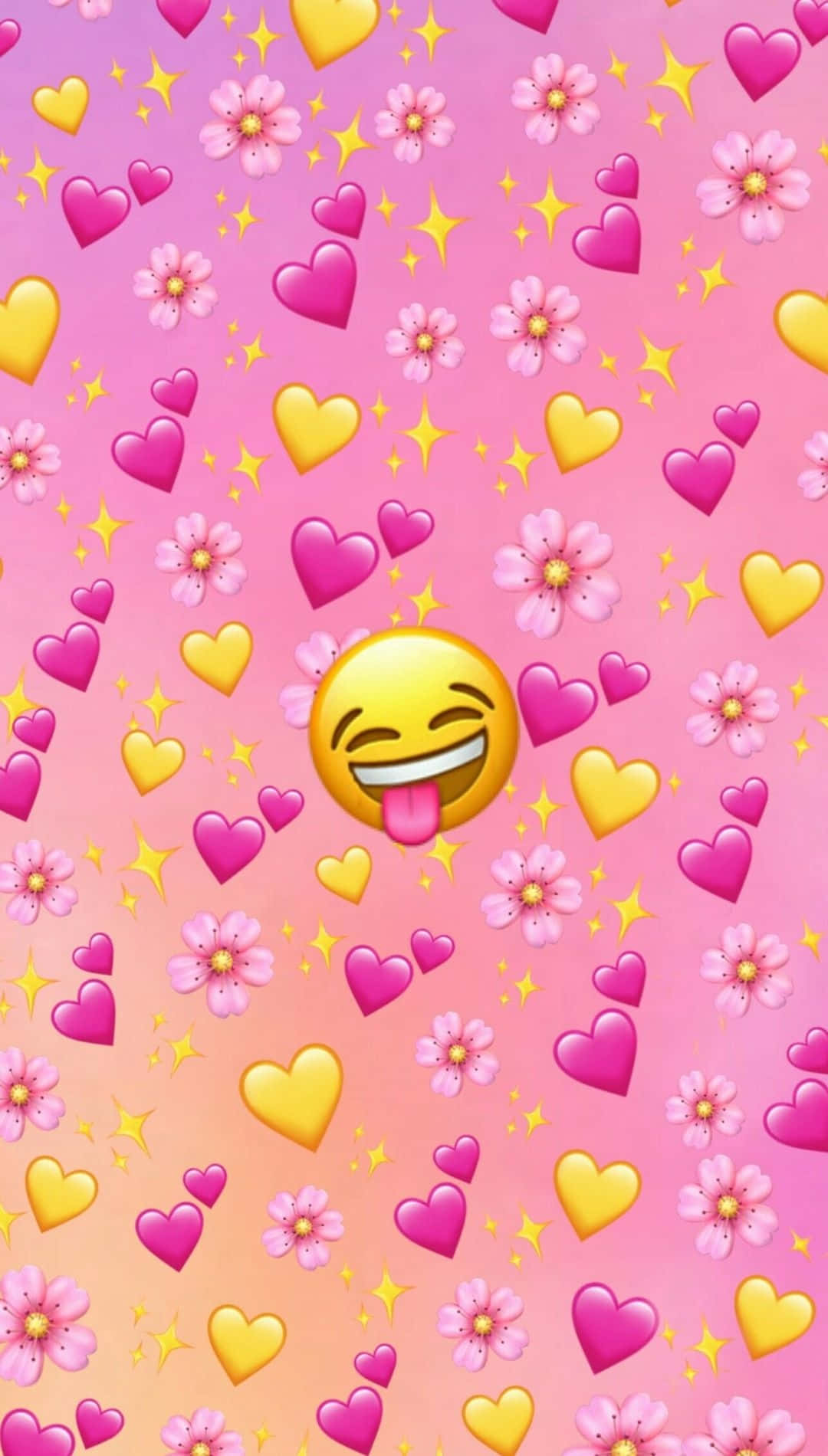 Emoji Hearts Flowers Pink Background Wallpaper