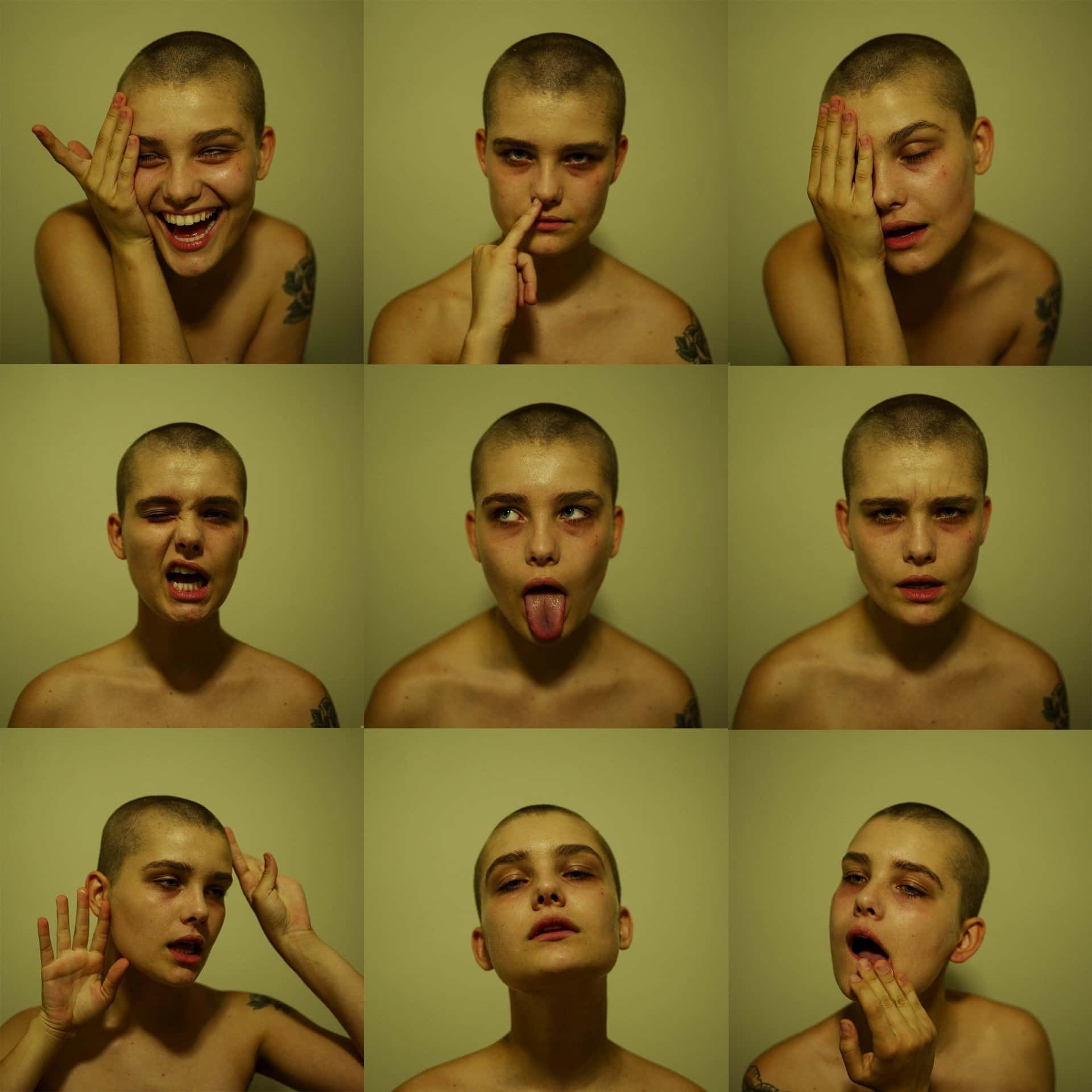 Emotion Bald Woman Different Expressions Picture