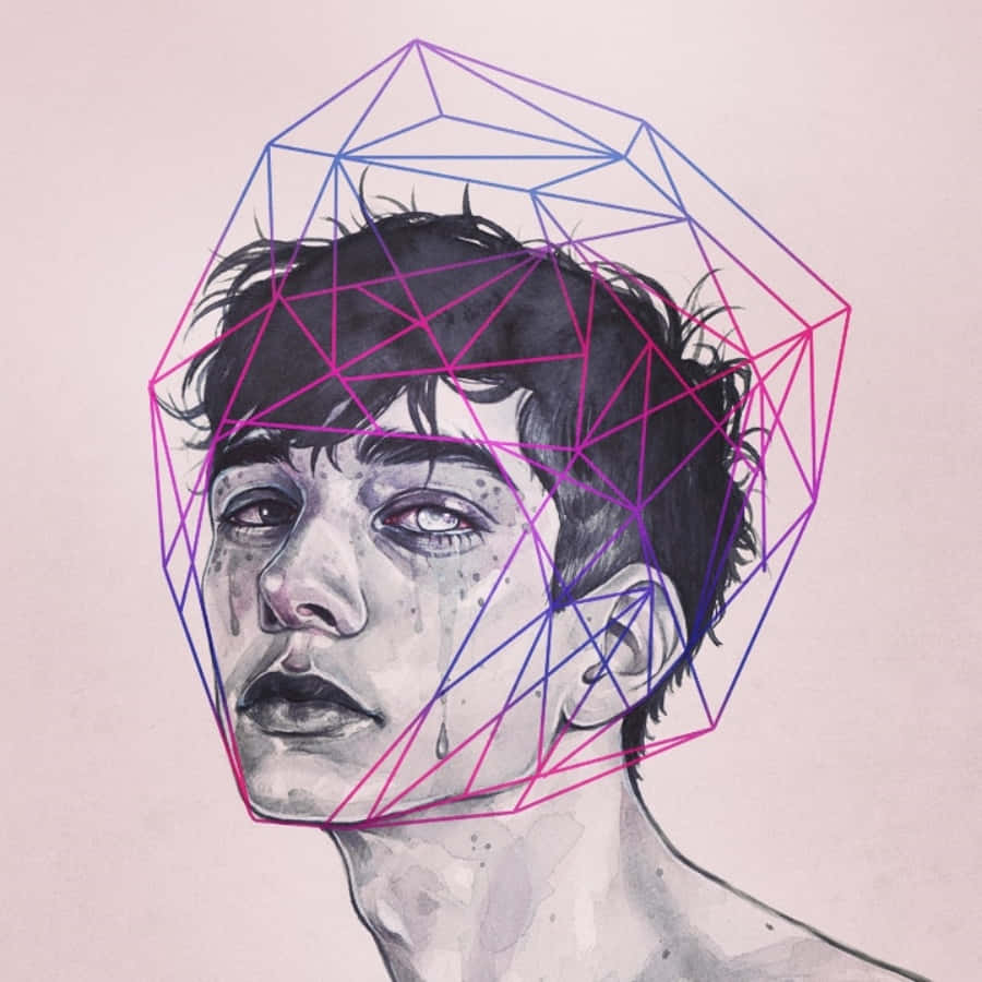 A Drawing Of A Man With A Geometric Head