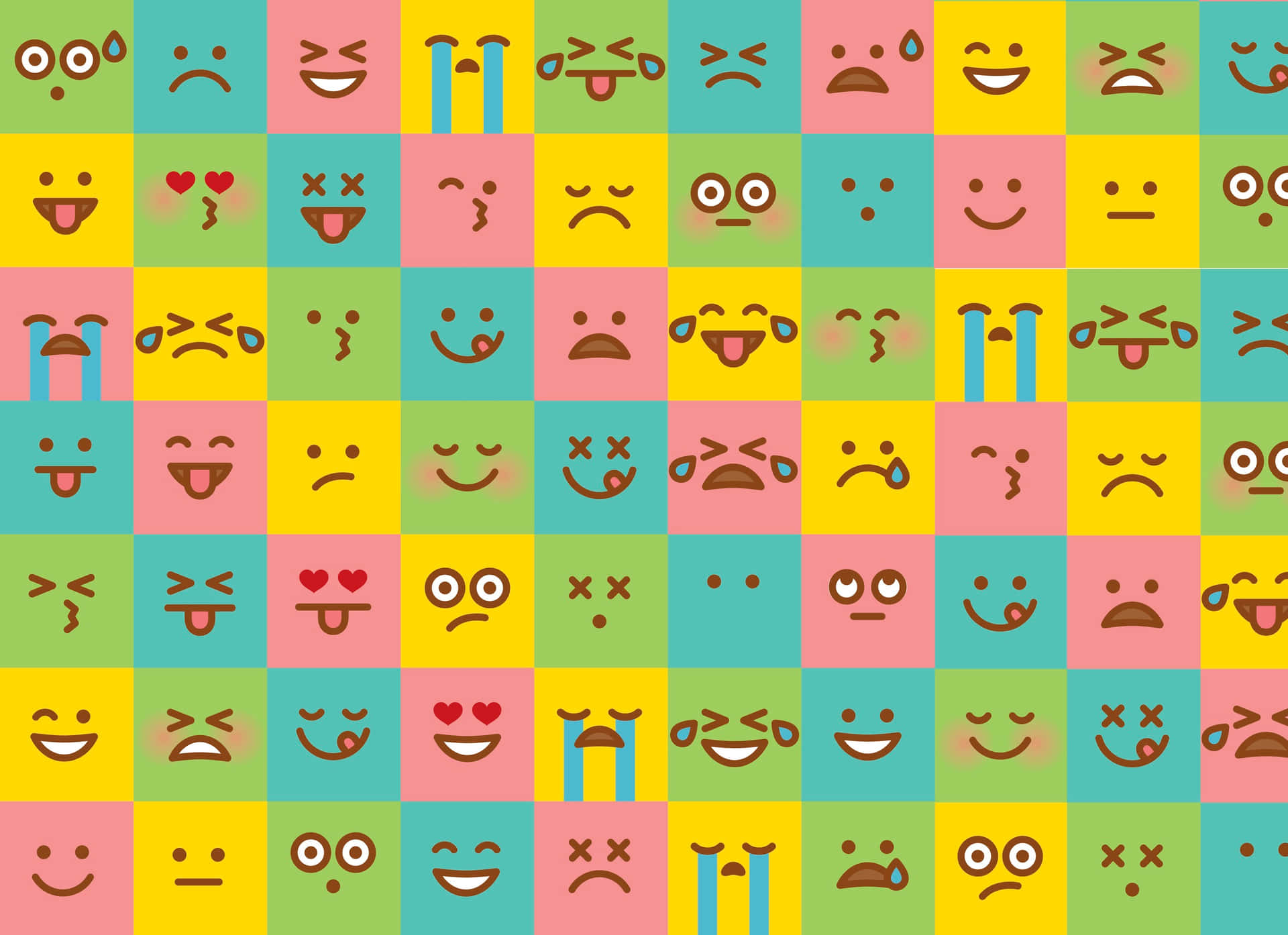 A Colorful Pattern Of Emoticions On A Square Background