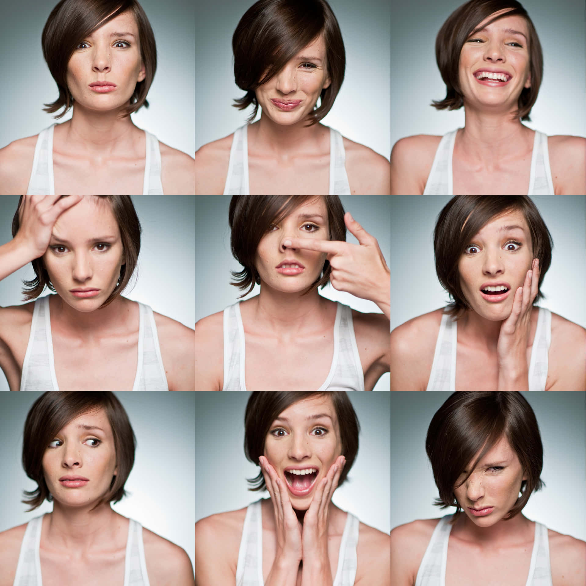 Einefrau In Verschiedenen Posen Mit Unterschiedlichen Gesichtsausdrücken