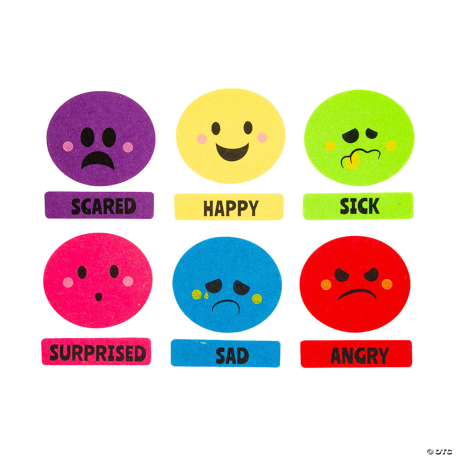 Unconjunto De Emoticonos Coloridos Con Las Palabras Triste, Asustado Y Molesto