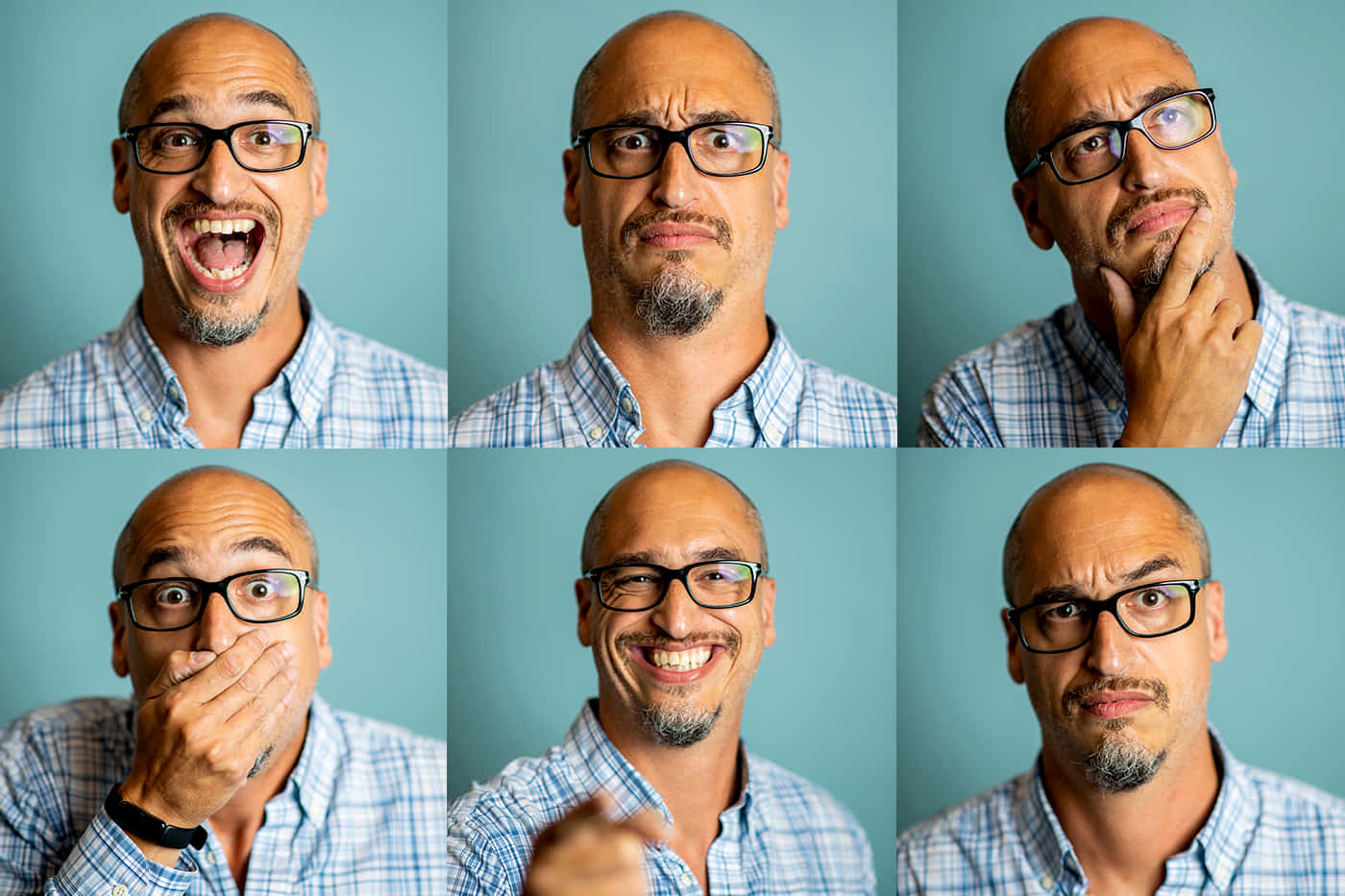 A Man In Glasses Is Making Different Faces