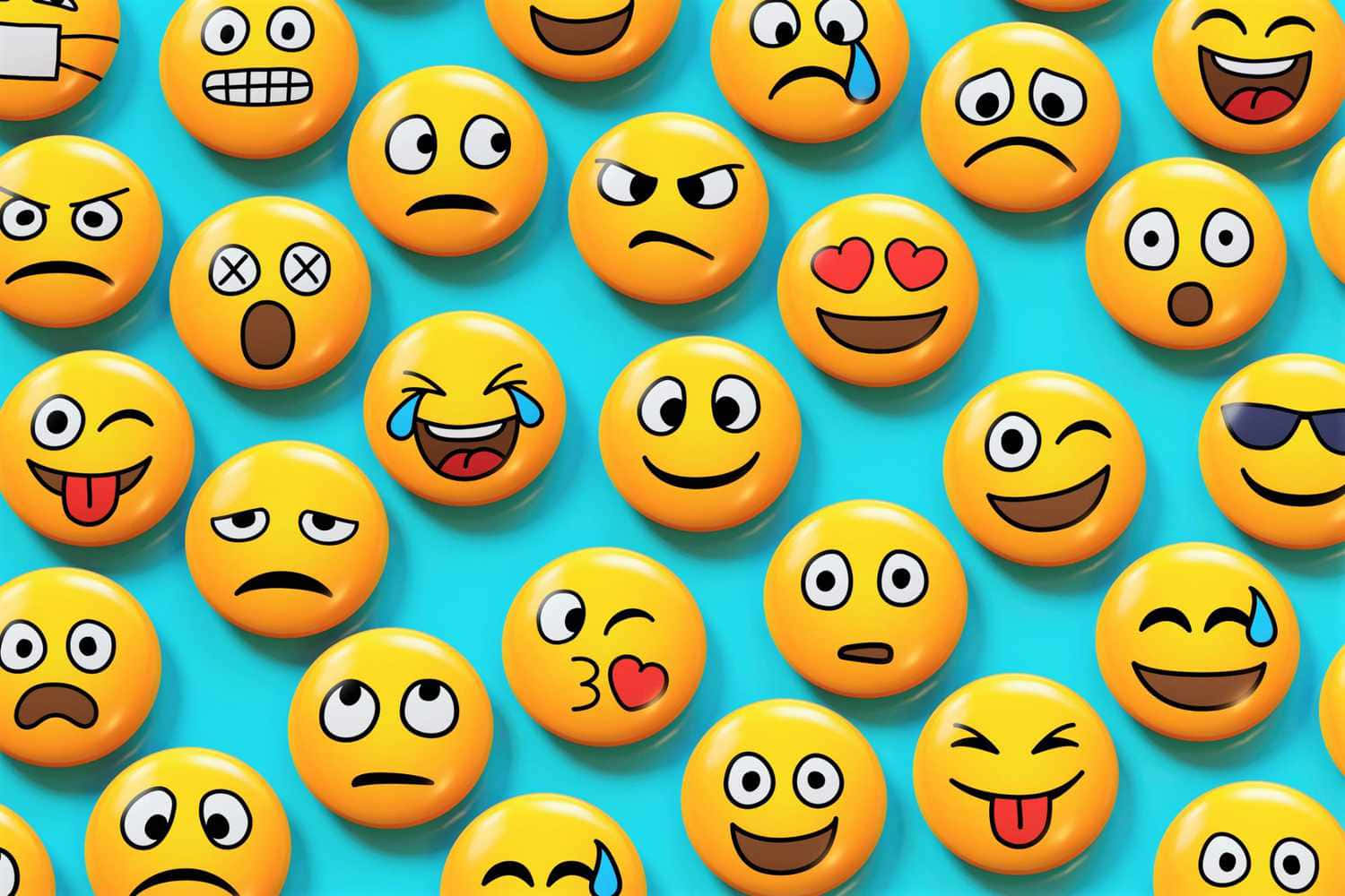 A Group Of Yellow Emoticions On A Blue Background