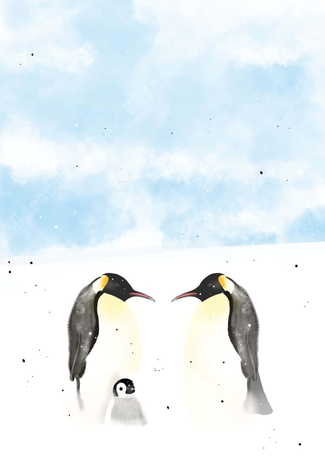 Emperor Penguin Family Artwork Wallpaper