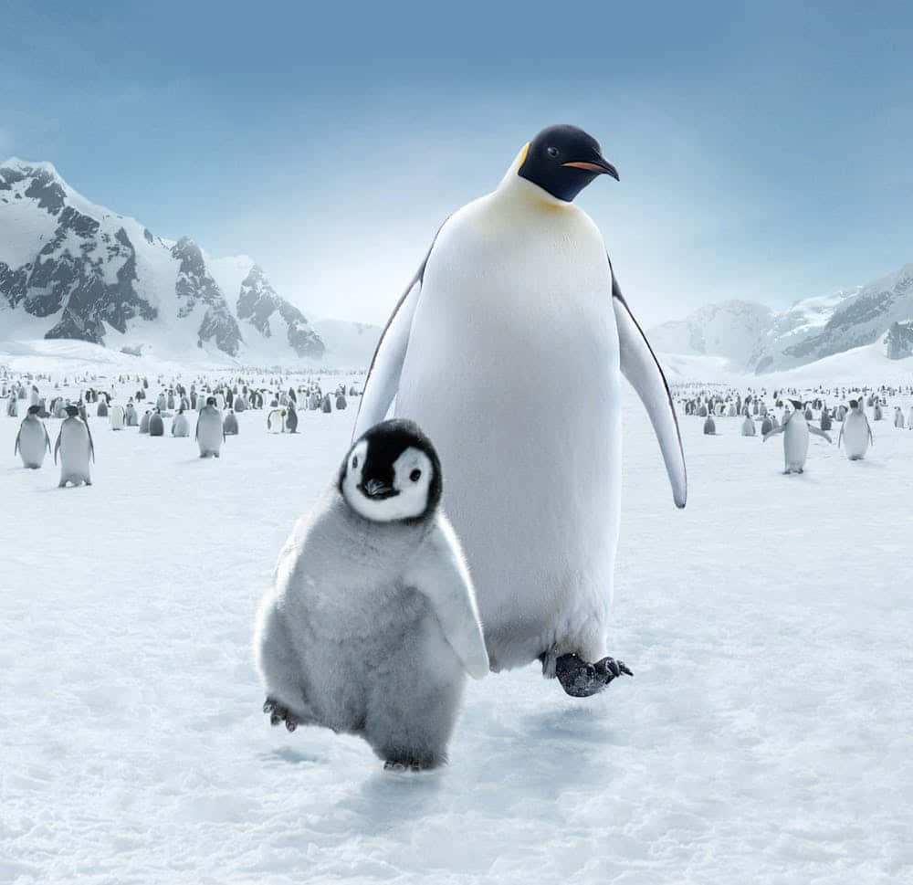 Emperor Penguinand Chickin Antarctica.jpg Wallpaper