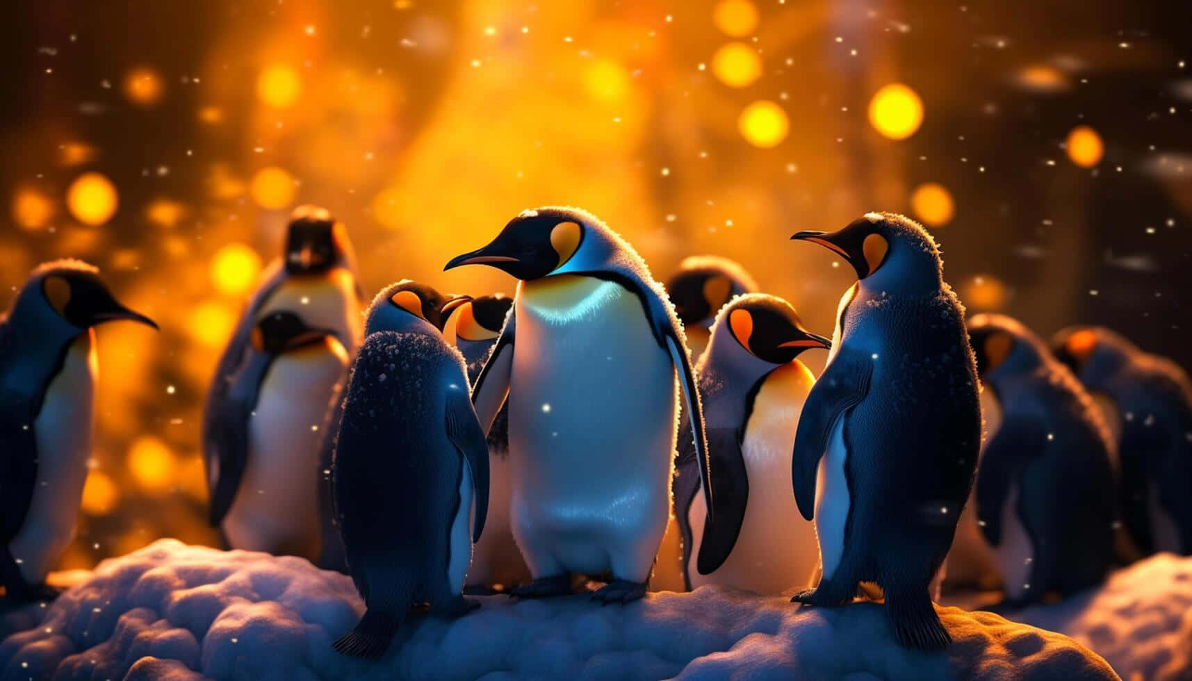 Emperor Penguins Glowing Sunset Wallpaper