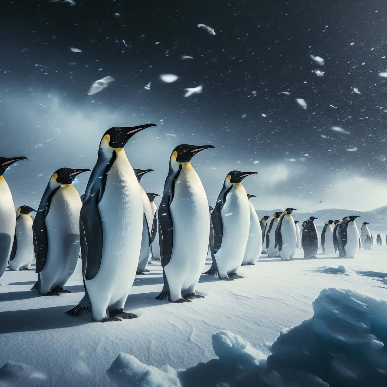 Emperor Penguinsin Snowstorm Wallpaper