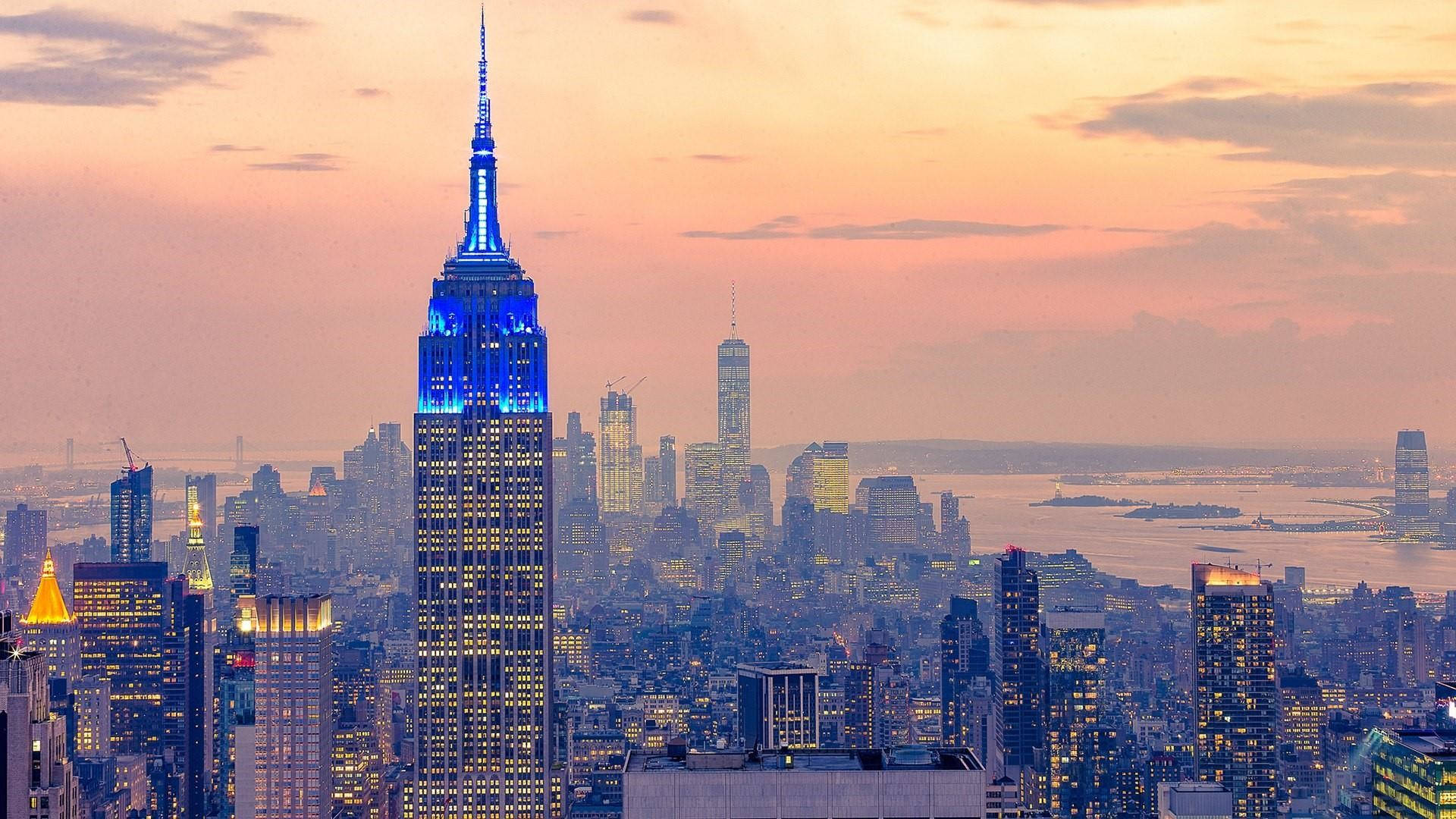 Empire State Building With Blue Lights Wallpaper
