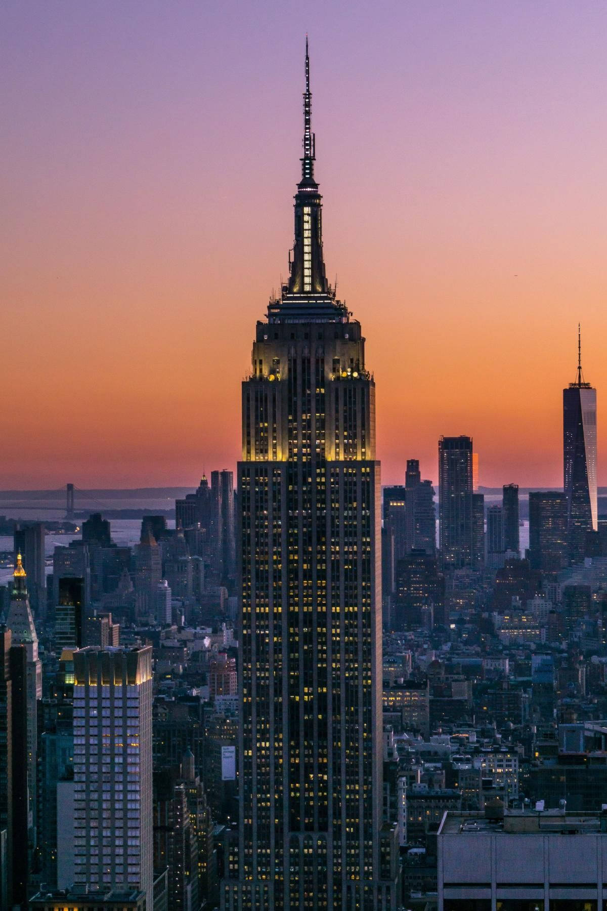 Empire State Building With Yellow Lights Wallpaper