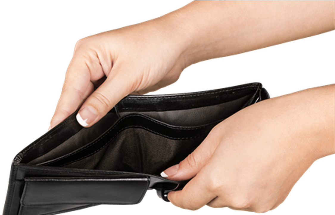 Empty Black Leather Wallet Held Open PNG