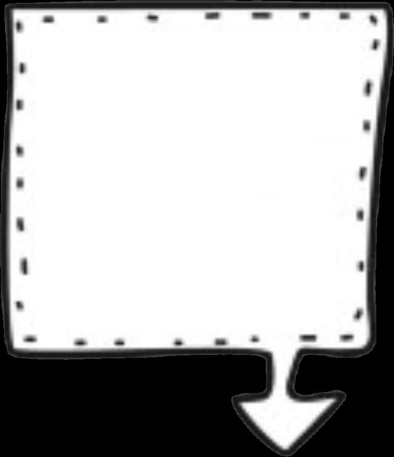 Empty Comic Thought Bubble PNG — A white hand-drawn speech bubble with a dashed border and downward arrow on a black background.