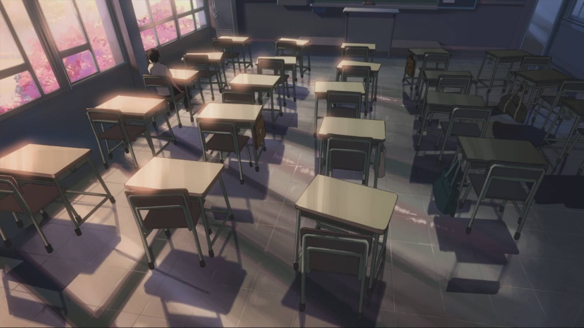 Empty Dark Anime Classroom Wallpaper