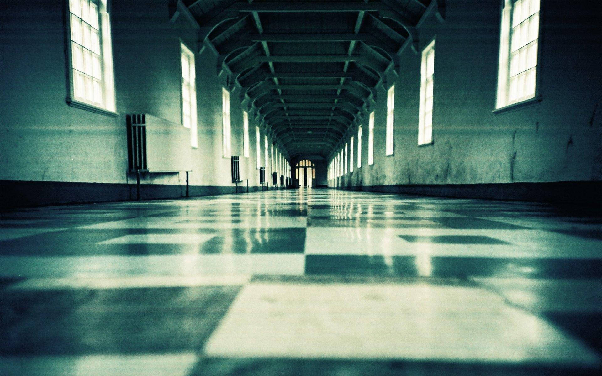 Clean and Empty Hospital Hallway Wallpaper