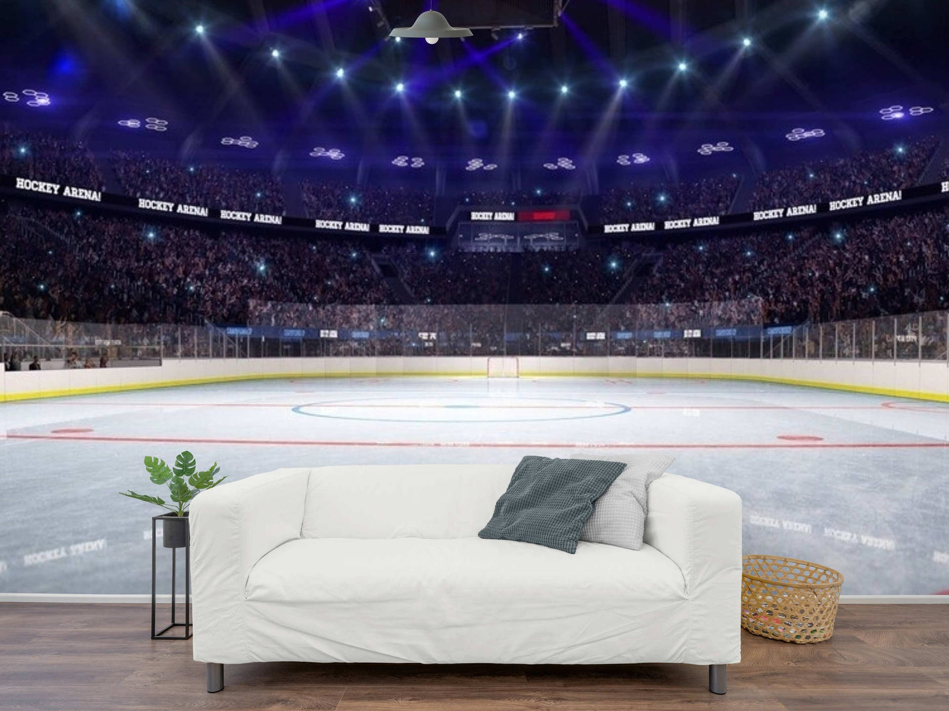 Tom Is Ice Hockeystadion tomt med en hvid sofa Wallpaper
