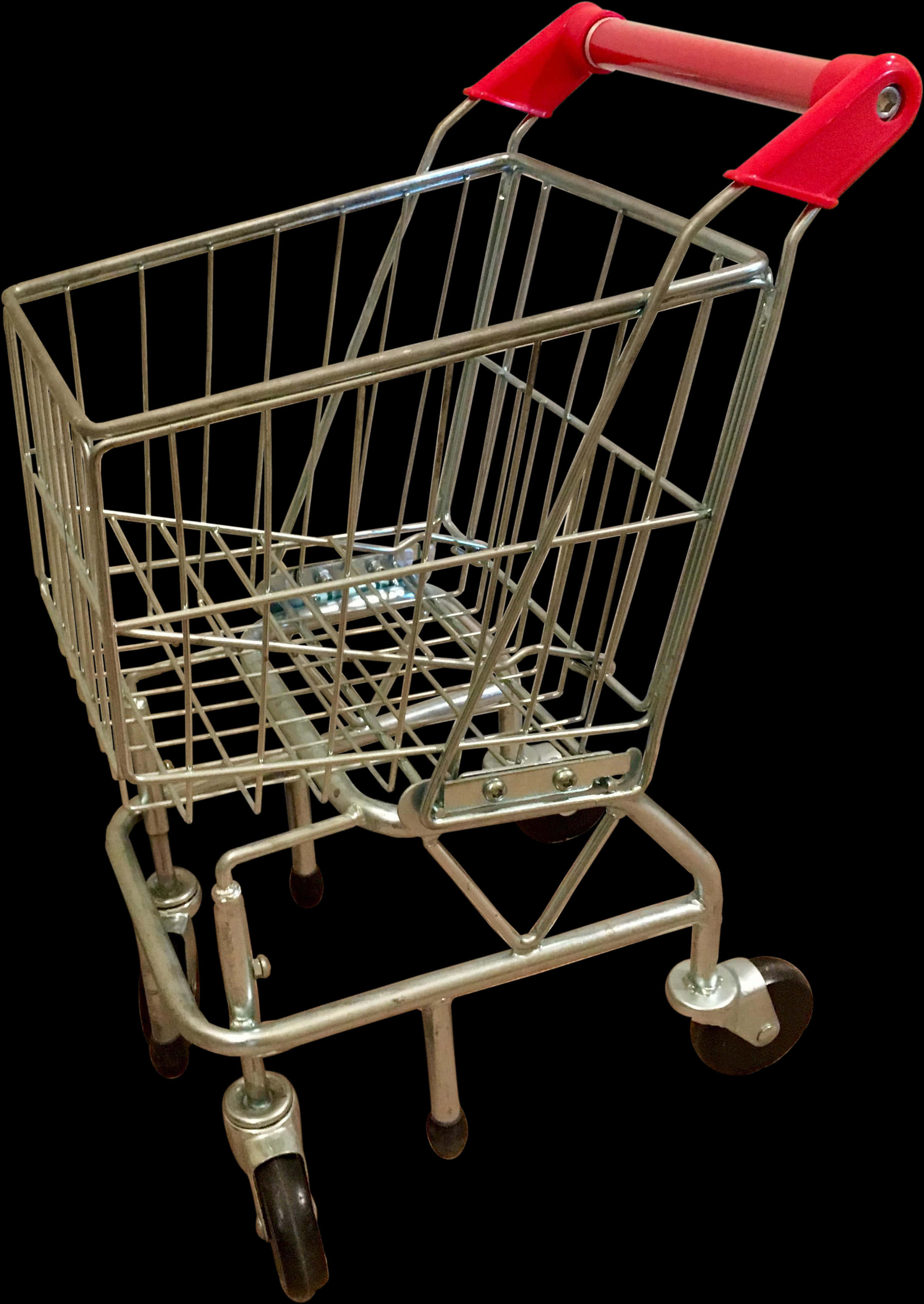Empty Metal Shopping Cart Black Background PNG