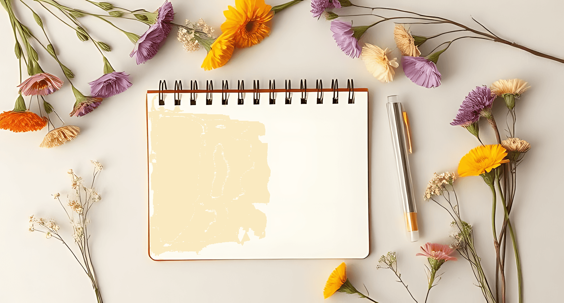 Empty Notebook With Flowers Flatlay Wallpaper