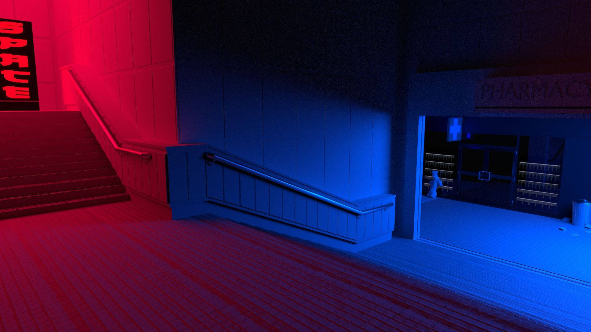 Empty Red And Blue Room Wallpaper