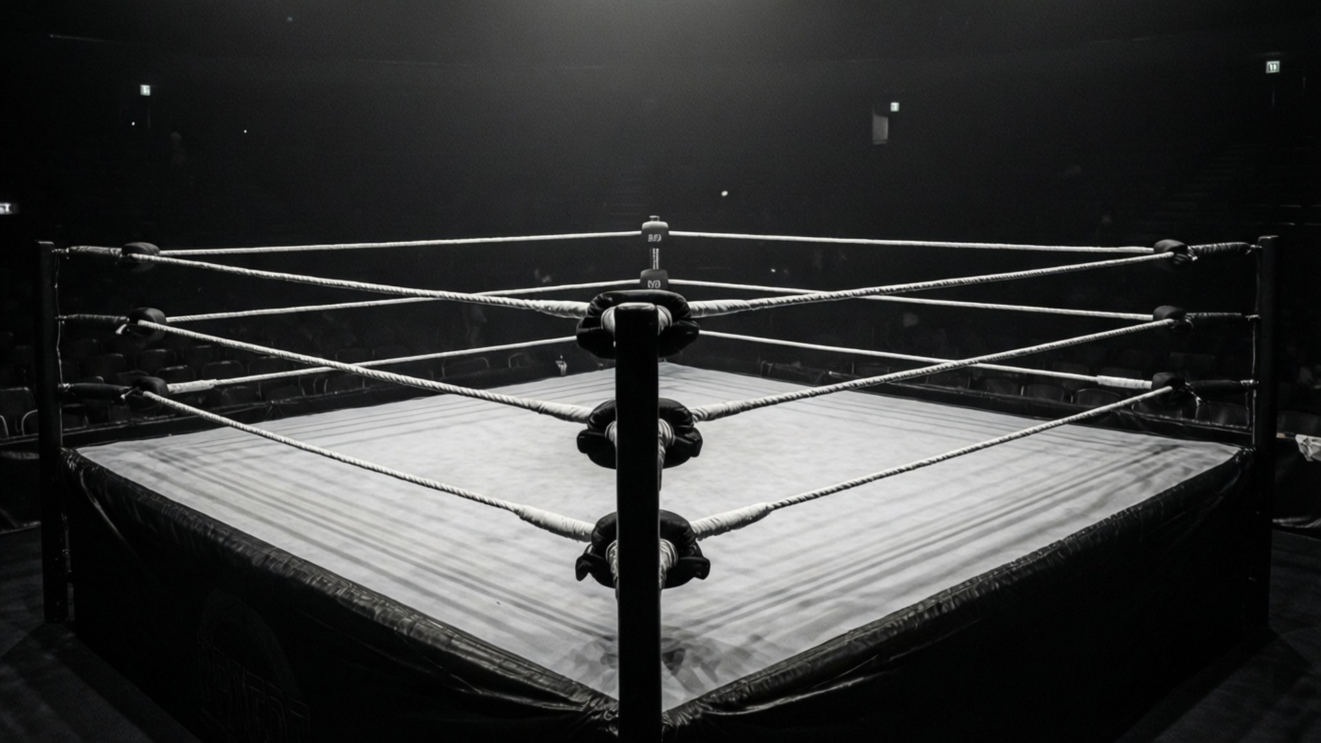 Tom ring Bakgrundsbilder — En tom wrestlingring sedd ovanifrån i stämningsfull svartvit.