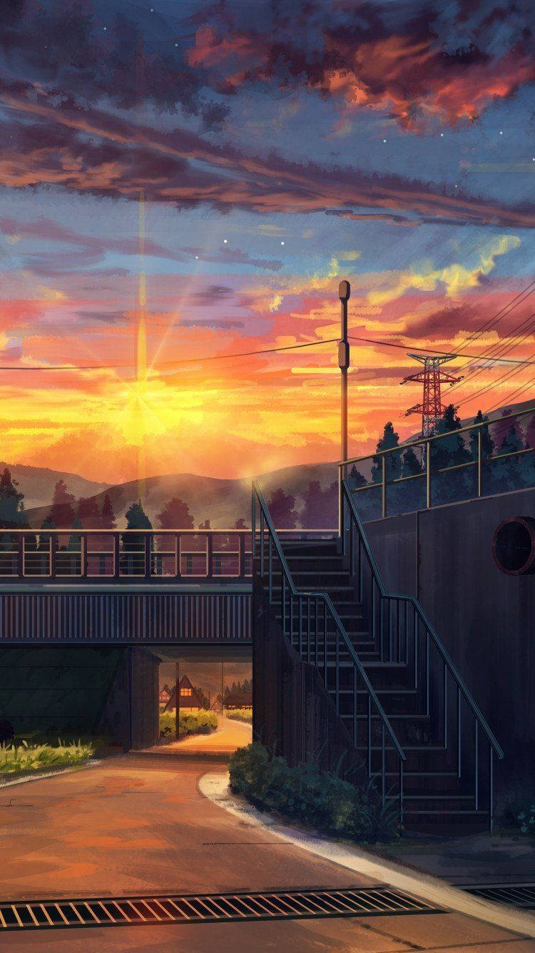 Empty Road Bridge Anime Aesthetic Sunset Wallpaper