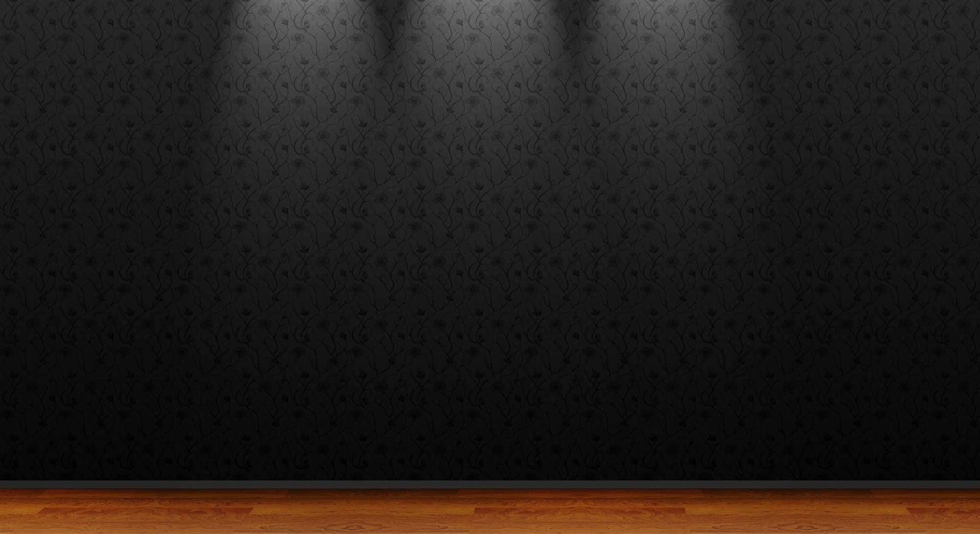 A Black Wall With Spotlights And Wooden Floor