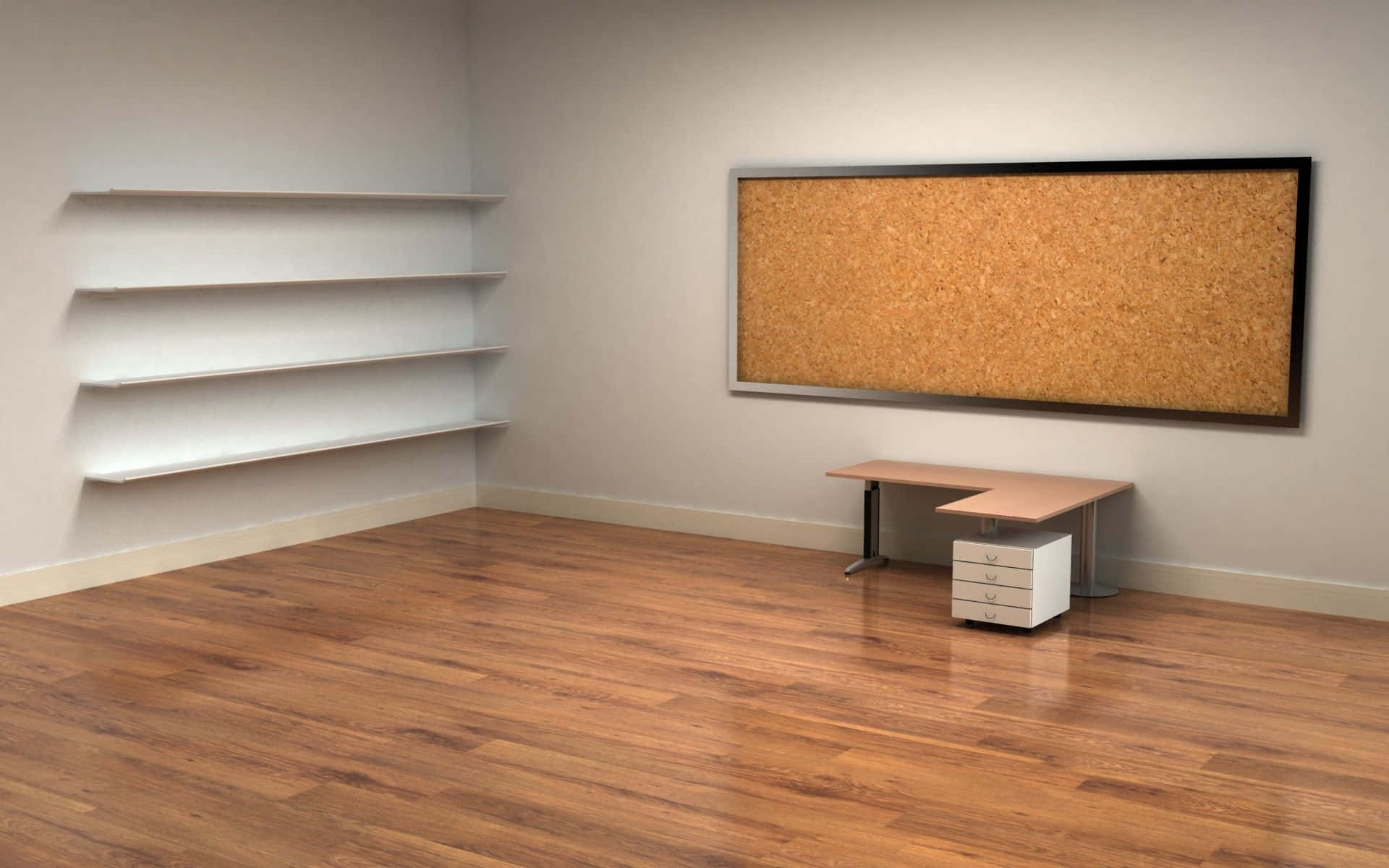 Spacious Empty Room with A Corkboard Wall Wallpaper