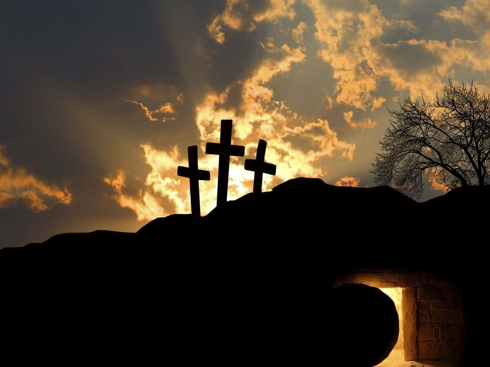 Empty Tomb With Cross Silhouettes Wallpaper