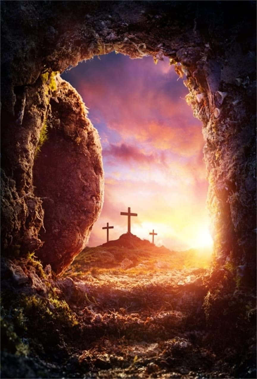 Empty Tomb With Crosses Outside Wallpaper