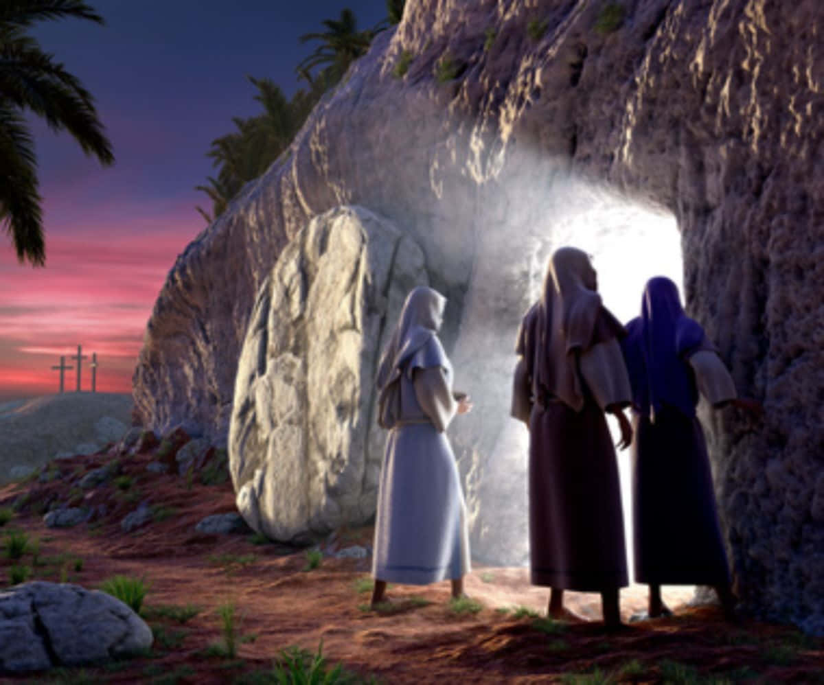 Jesus' Disciples Witnessing An Empty Tomb Wallpaper