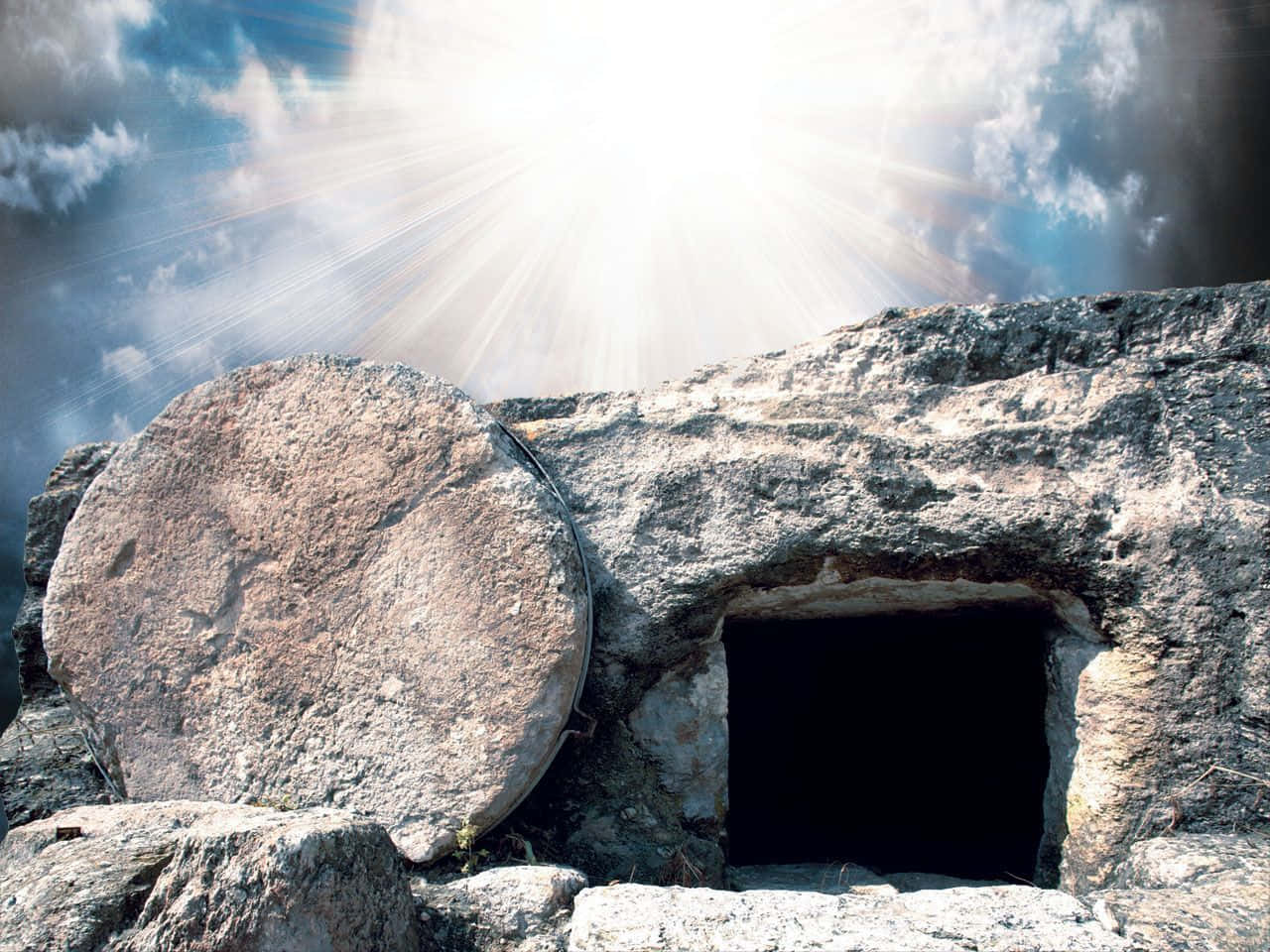 White Clouds Above An Empty Tomb Wallpaper