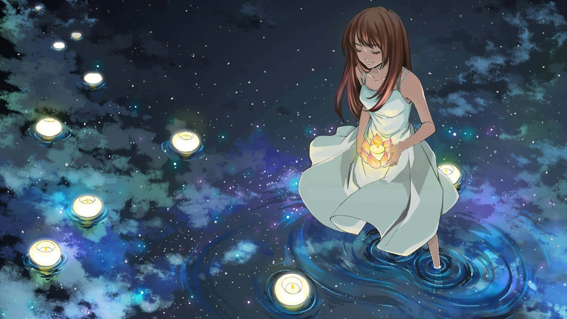 Encantadorpaisaje De Anime Bajo Un Cielo Estrellado