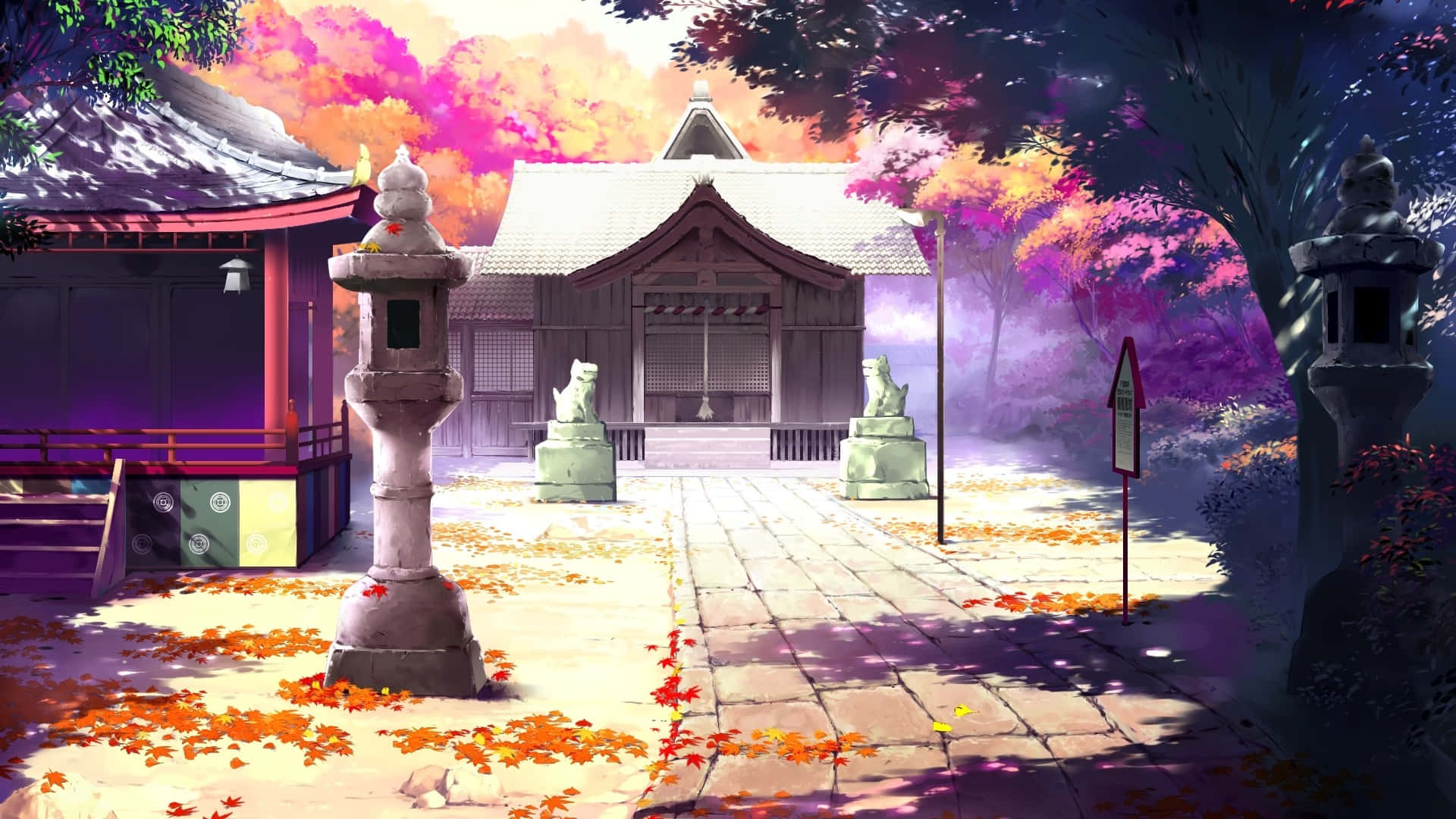 Encantadorpaisaje De Anime Con Árboles De Cerezo En Flor.