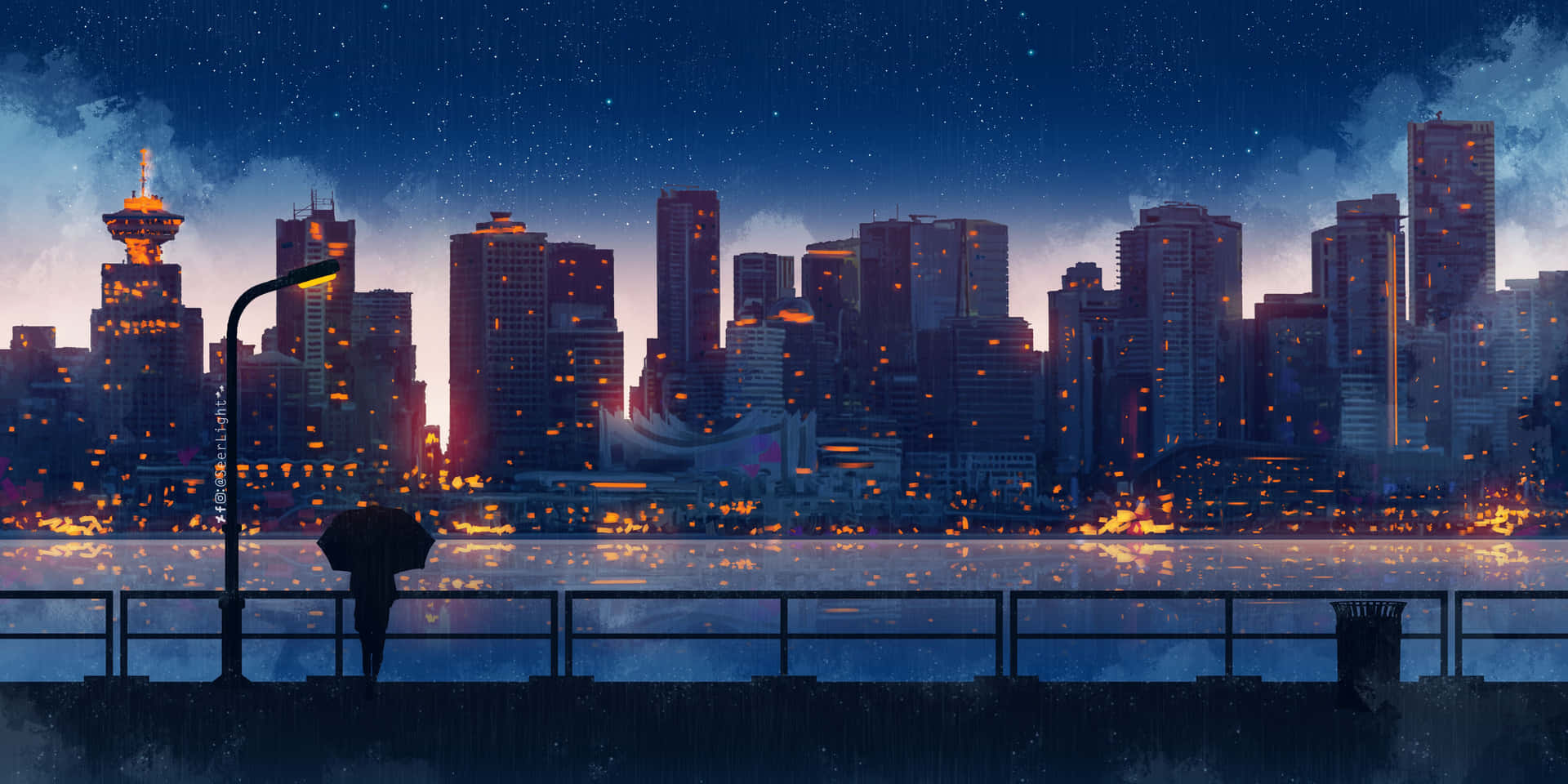 Encantadorpaisaje Urbano Estético De Anime Al Anochecer