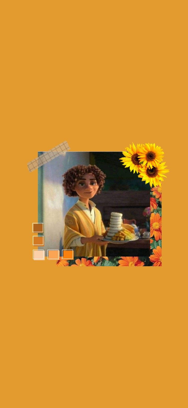 En pige holder et krus kaffe og solsikker Wallpaper