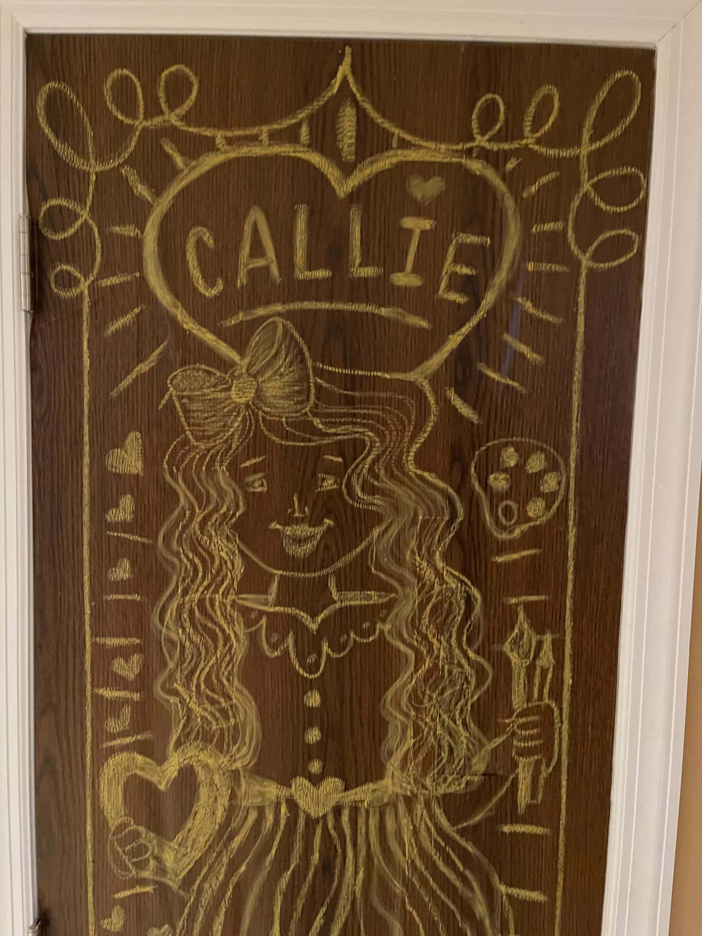 A Door With A Chalk Drawing Of A Girl