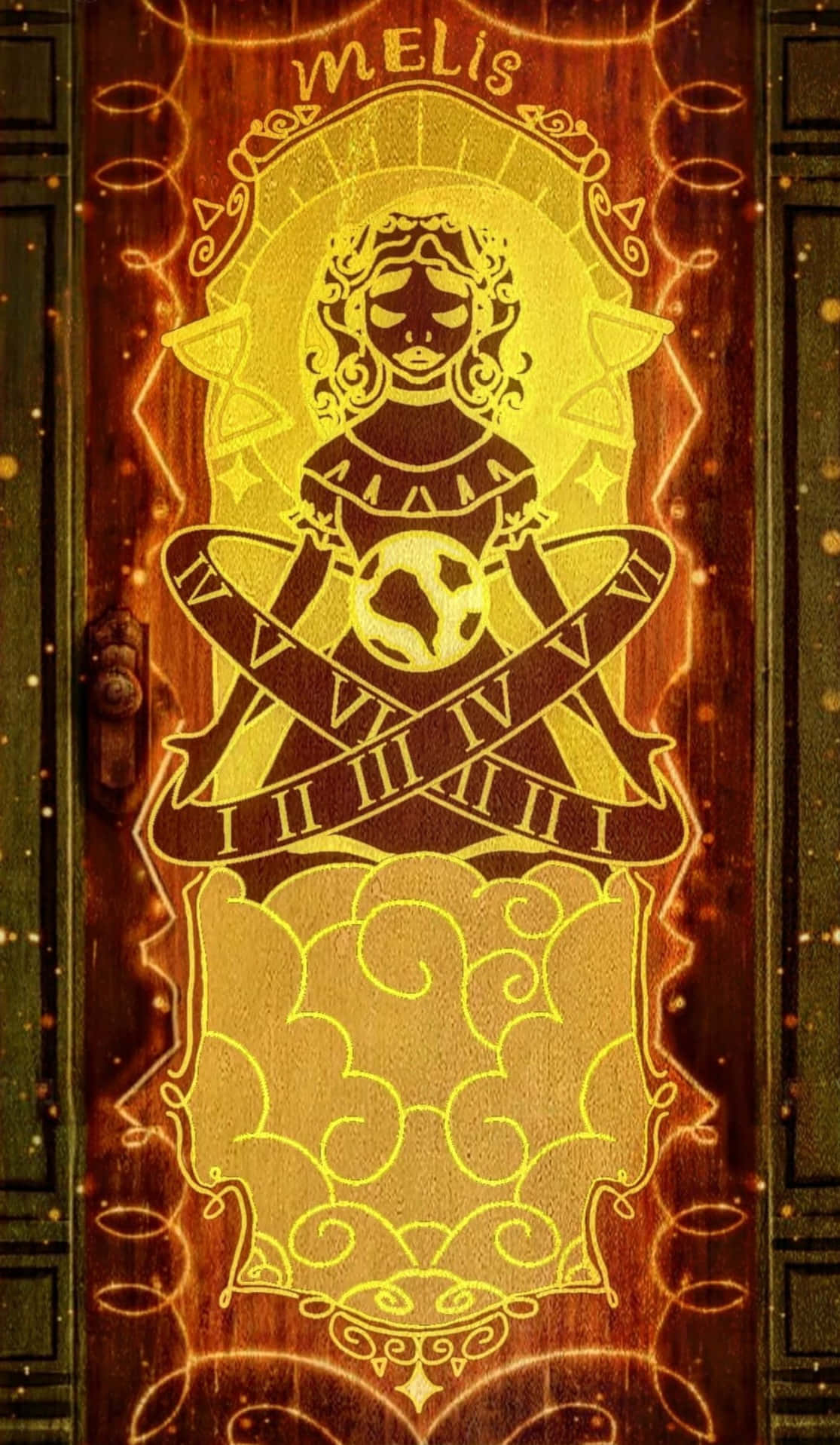 En plakat med et guld tarot-kort på det.