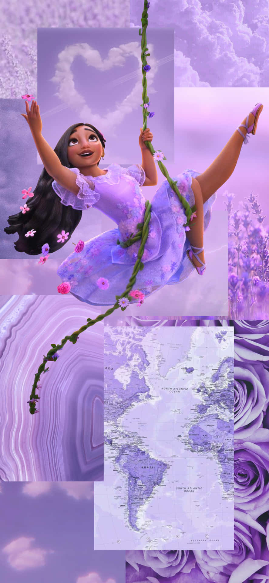 A Collage Of Pictures Of A Girl In Purple Wallpaper