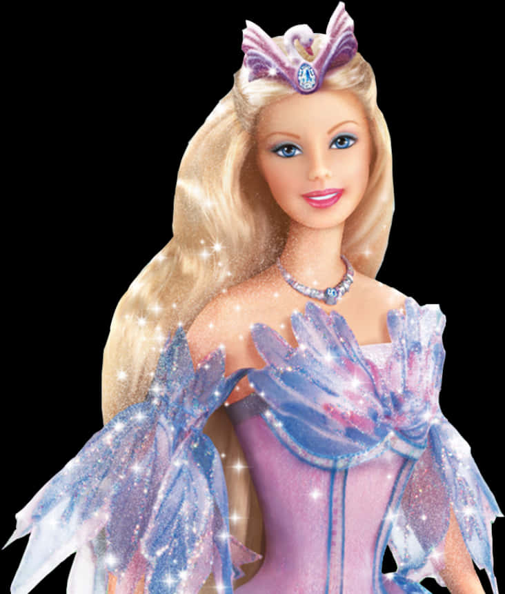 Enchanted Barbie Doll Sparkling Tiaraand Dress PNG