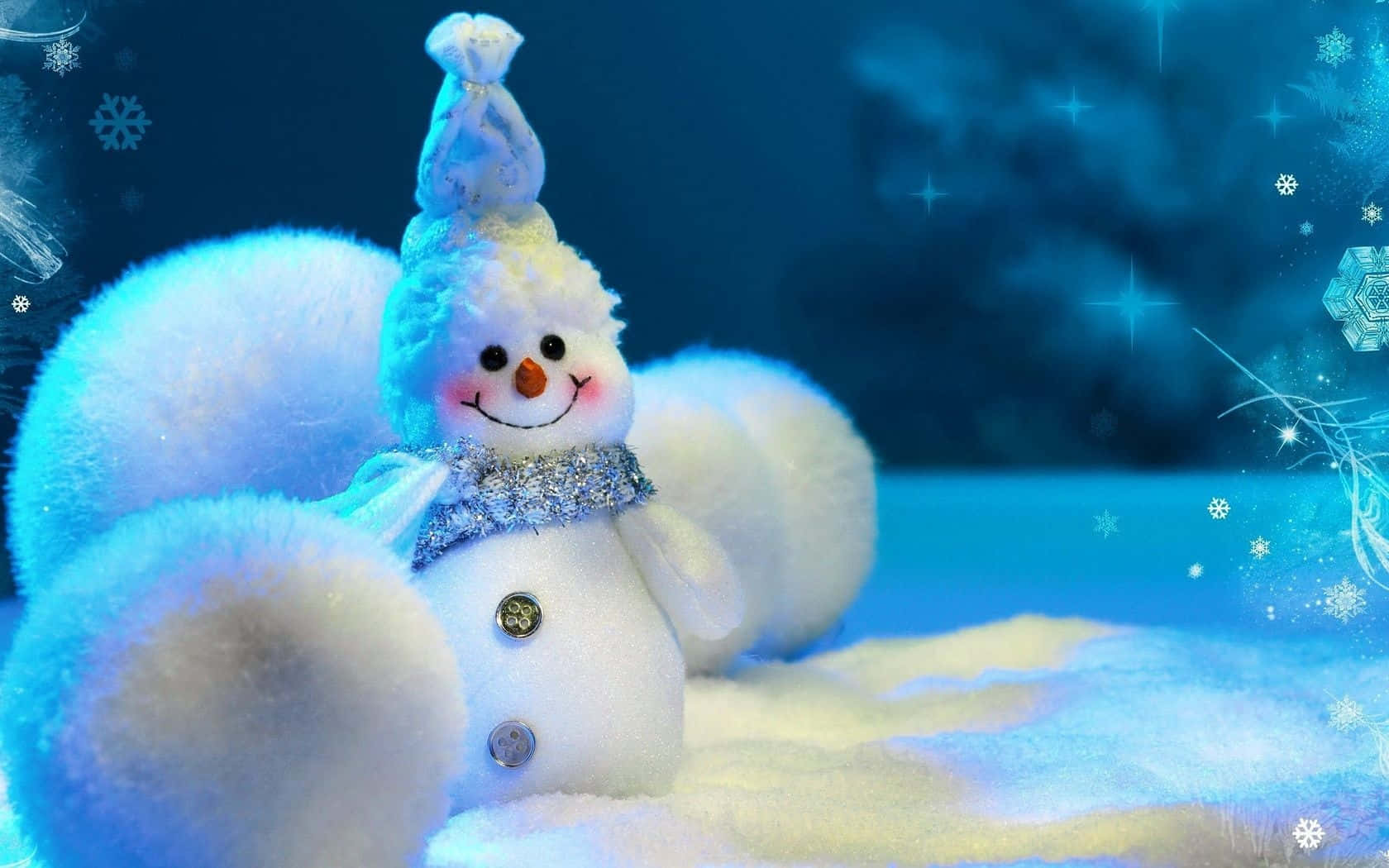 Enchanted Blue Snowman Winter Wonder Wallpaper
