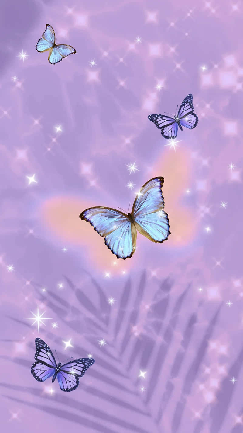 Enchanted Butterflies Purple Sky Wallpaper