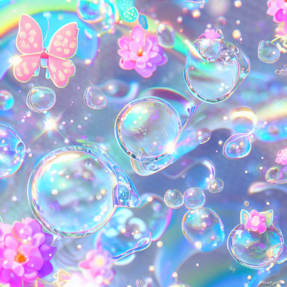 Enchanted Butterfliesand Bubbles Wallpaper