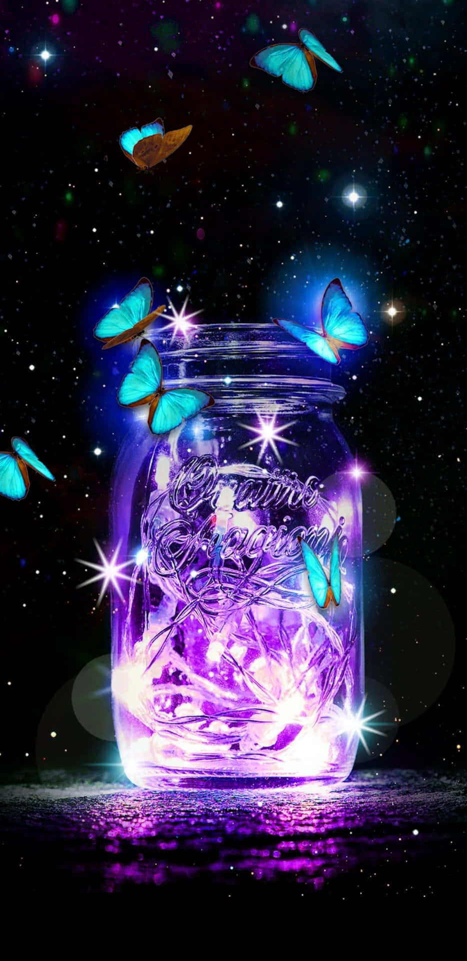 Enchanted Butterfly Jar Neon Nature Wallpaper