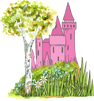 Enchanted_ Castle_ Behind_ Tree PNG