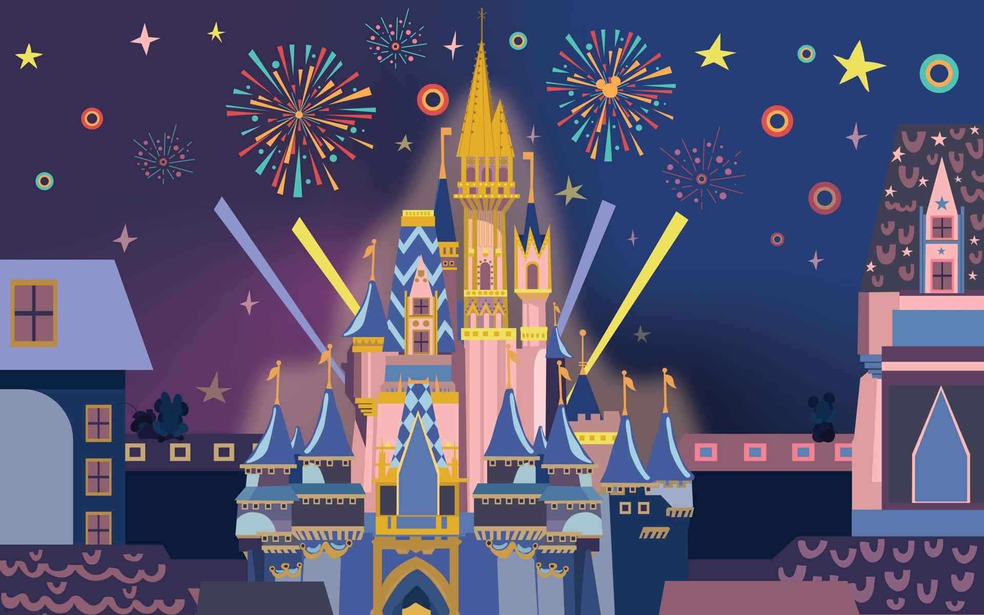 Enchanted Castle Fireworks Celebration Wallpaper